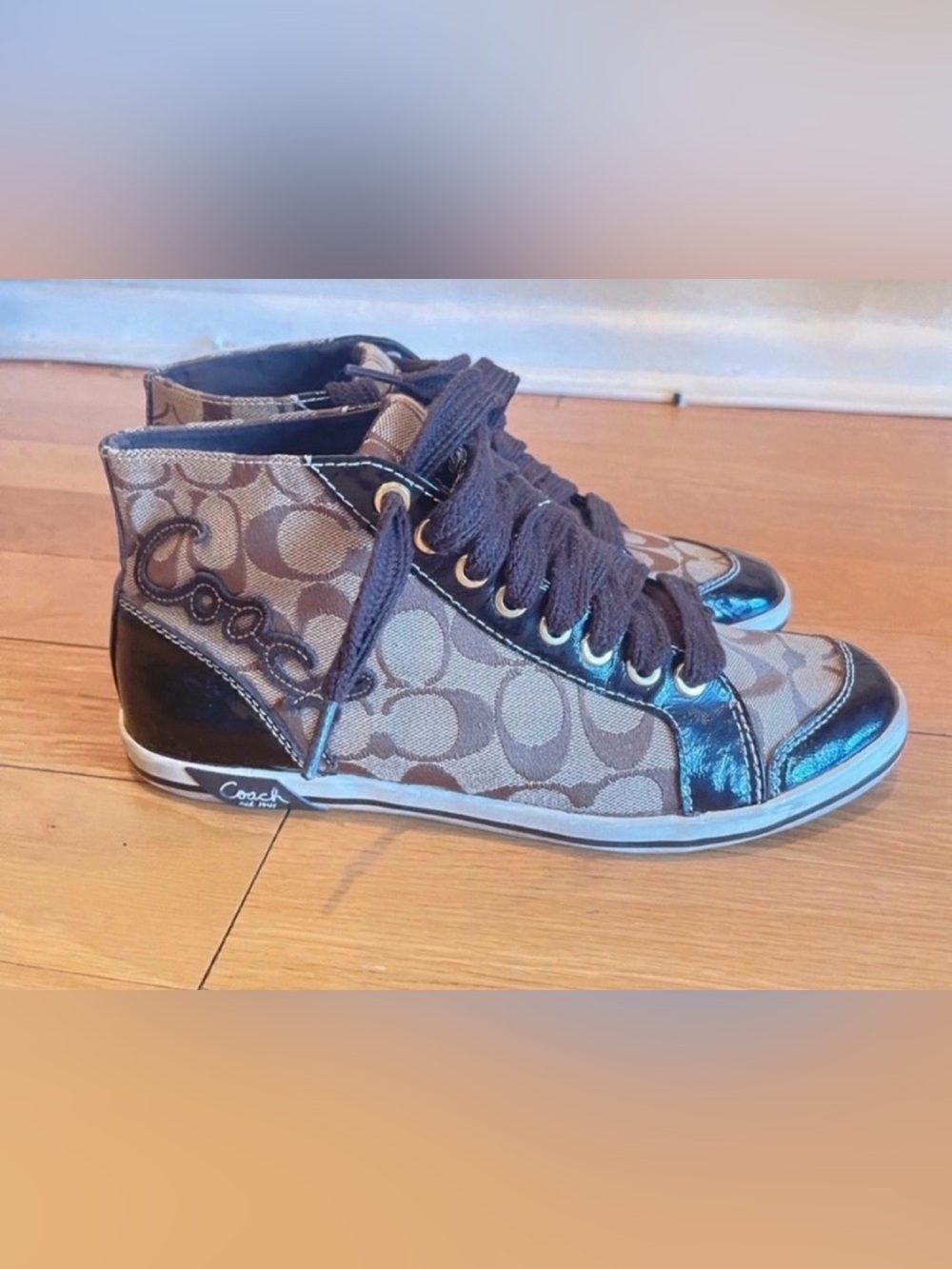 Coach Brown Signature High-Top Sneakers 8.5B